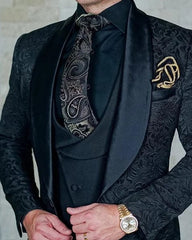 Men's Wedding Suit 2023 Italian Design Custom Black Smoking Tuxedo Jacket 3 - piece Set (coat Vest Pants) Men's Groom Terno Suit - SHOWLU FASHION STORE