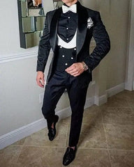 Men's Wedding Suit 2023 Italian Design Custom Black Smoking Tuxedo Jacket 3 - piece Set (coat Vest Pants) Men's Groom Terno Suit - SHOWLU FASHION STORE
