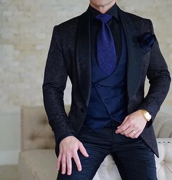 Men's Wedding Suit 2023 Italian Design Custom Black Smoking Tuxedo Jacket 3 - piece Set (coat Vest Pants) Men's Groom Terno Suit - SHOWLU FASHION STORE