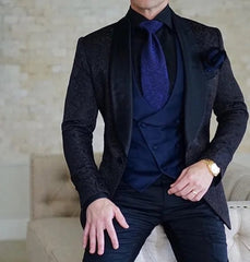Men's Wedding Suit 2023 Italian Design Custom Black Smoking Tuxedo Jacket 3 - piece Set (coat Vest Pants) Men's Groom Terno Suit - SHOWLU FASHION STORE