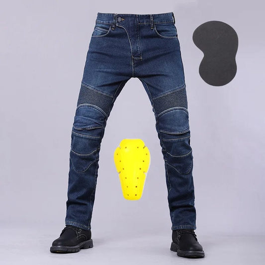 Men's Winter Biker Jeans Motocycle Denim Pants Male Stretch Original Long Trousers Off - road Protection Pants Plus Size 5XL - SHOWLU FASHION STORE