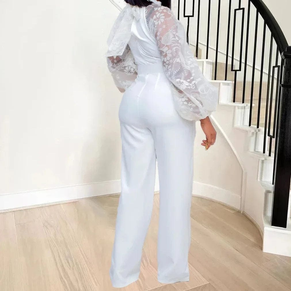 Mesh Jumpsuit Women White Overalls Party Lace Rompers New In Bodysuit One Piece Long Sleeve Summer Long Pants Y2k Spring Work - SHOWLU FASHION STORE