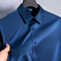 Micro Elastic Work Men Shirt Long Sleeve Slim Fit White White Black Blue Shirts Men Casual Soft Cozy Male Social Formal Shirts - SHOWLU FASHION STORE
