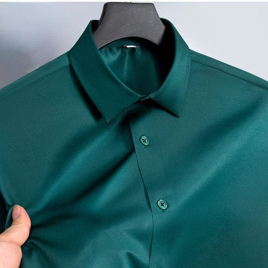 Micro Elastic Work Men Shirt Long Sleeve Slim Fit White White Black Blue Shirts Men Casual Soft Cozy Male Social Formal Shirts - SHOWLU FASHION STORE