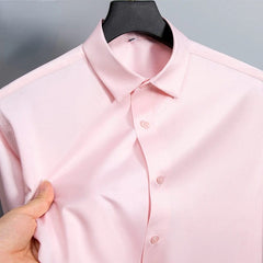 Micro Elastic Work Men Shirt Long Sleeve Slim Fit White White Black Blue Shirts Men Casual Soft Cozy Male Social Formal Shirts - SHOWLU FASHION STORE