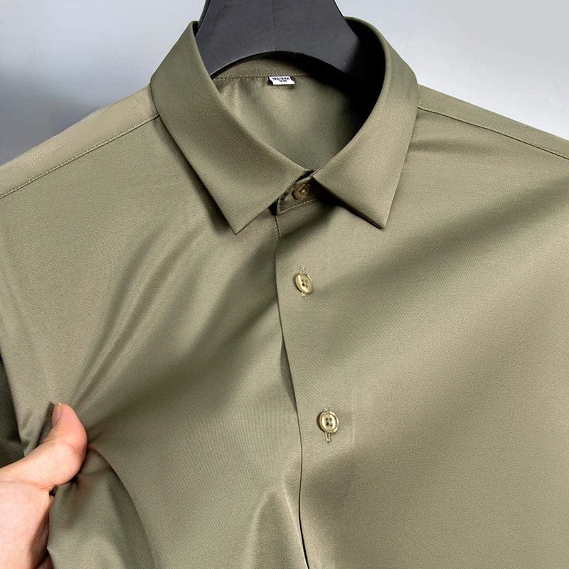 Micro Elastic Work Men Shirt Long Sleeve Slim Fit White White Black Blue Shirts Men Casual Soft Cozy Male Social Formal Shirts - SHOWLU FASHION STORE