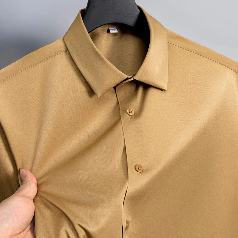 Micro Elastic Work Men Shirt Long Sleeve Slim Fit White White Black Blue Shirts Men Casual Soft Cozy Male Social Formal Shirts - SHOWLU FASHION STORE