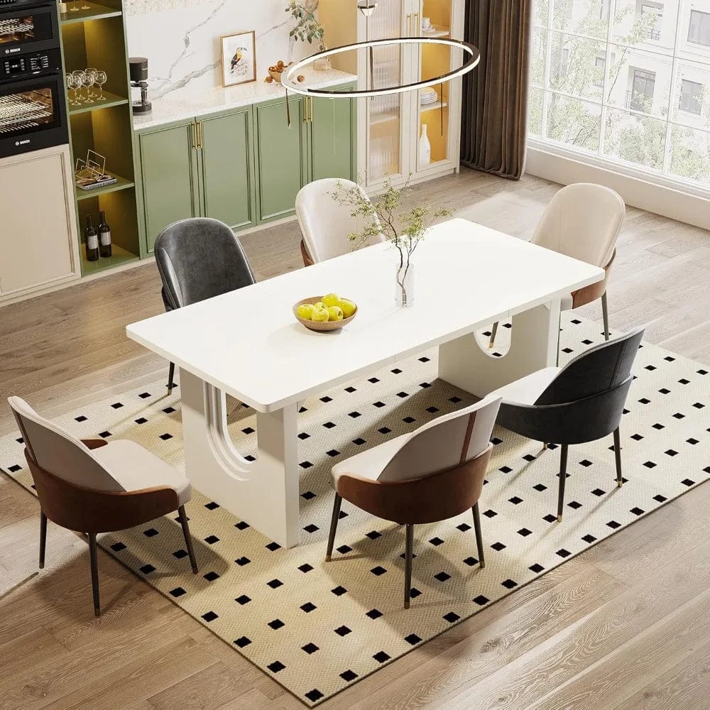 Modern Dining Table for 6 to 8 People, 71" Large Kitchen Dining Table Wood Pedestal Base, Rectangular Long Dinner Table Kitchen - SHOWLU FASHION STORE