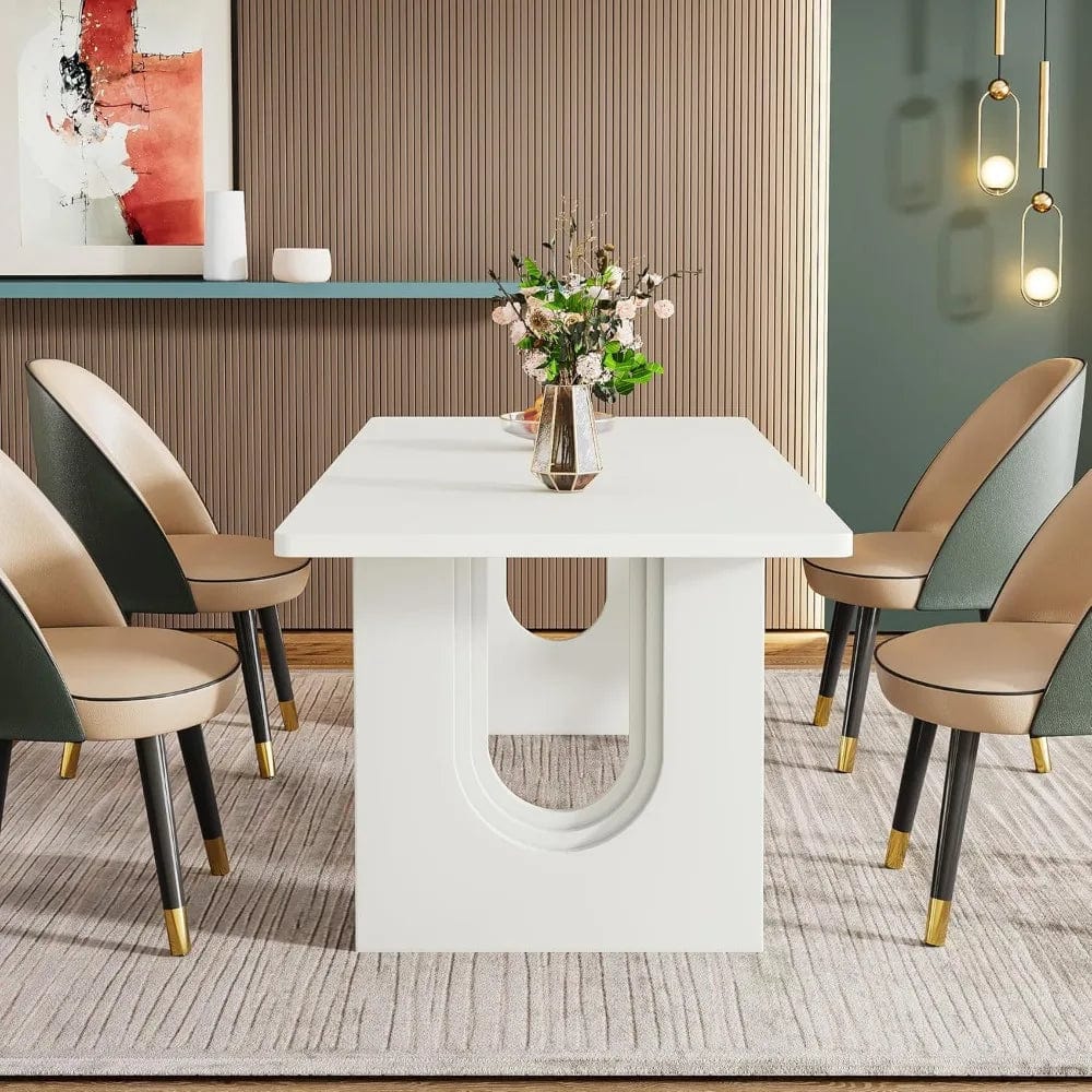 Modern Dining Table for 6 to 8 People, 71" Large Kitchen Dining Table Wood Pedestal Base, Rectangular Long Dinner Table Kitchen - SHOWLU FASHION STORE