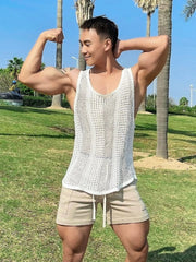Mr. Hui Spring and Summer Cut Out Vest Men Large Slit Loose Sports Breathable Fitness Muscle Sleeveless Waistcoat Tide - SHOWLU FASHION STORE