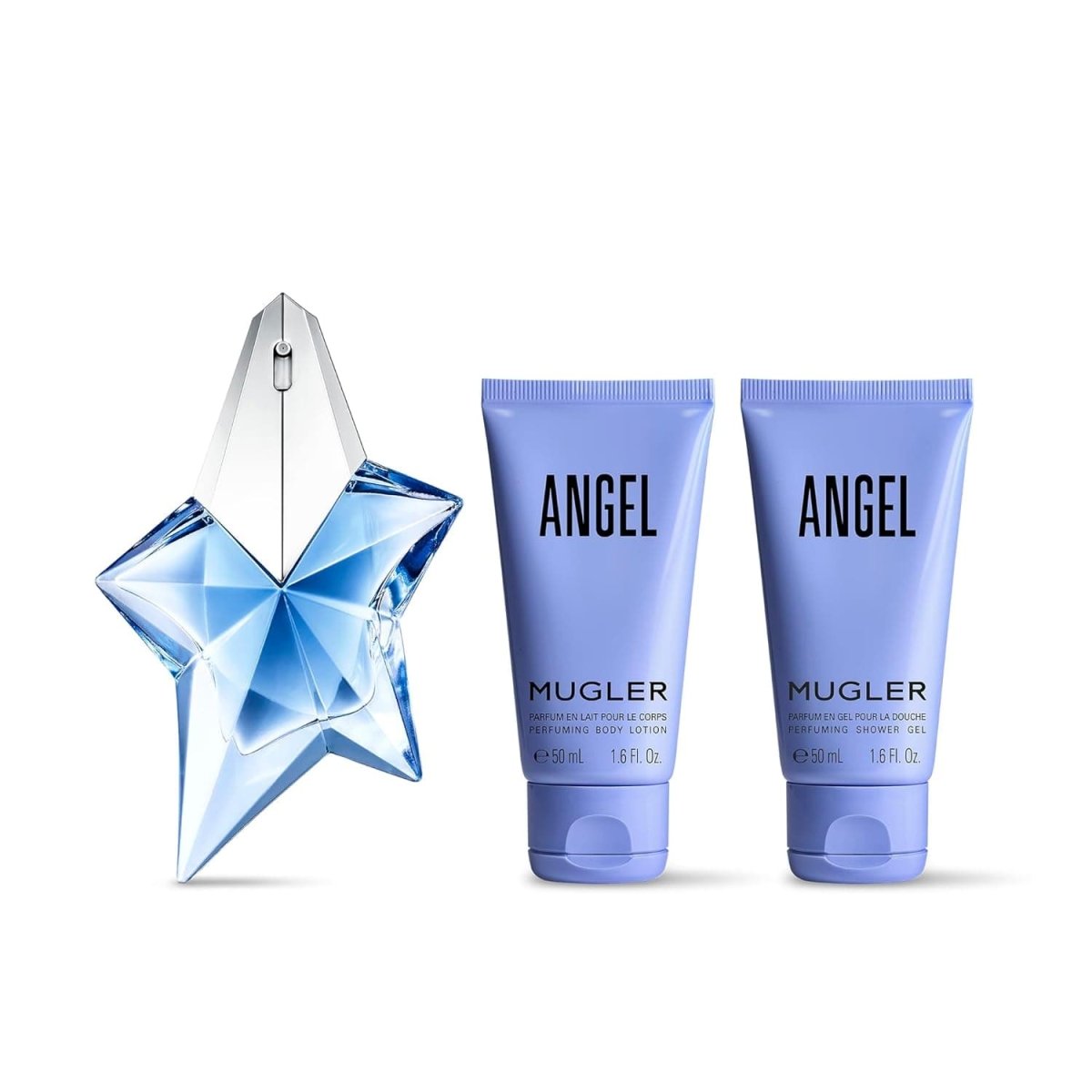 MUGLER Angel Gift Set ($135 Value) - Ambery & Woody - With Bergamot, Praline, and Patchouli - Fragrance, 0.8 Fl Oz, 1.6 Fl Oz Lotion, 1.6 Fl Oz Shower Gel - SHOWLU FASHION STORE