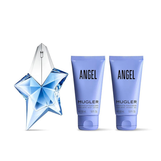 MUGLER Angel Gift Set ($135 Value) - Ambery & Woody - With Bergamot, Praline, and Patchouli - Fragrance, 0.8 Fl Oz, 1.6 Fl Oz Lotion, 1.6 Fl Oz Shower Gel - SHOWLU FASHION STORE