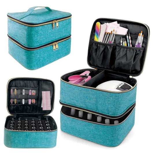 Nail Polish Organizer Handheld Double Layer CosmeticOrganizer Tote Bag For Girls And Women Nail Art, EssentialOil, Cosmetic Set - SHOWLU FASHION STORE