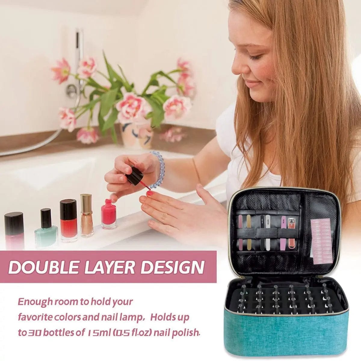 Nail Polish Organizer Handheld Double Layer CosmeticOrganizer Tote Bag For Girls And Women Nail Art, EssentialOil, Cosmetic Set - SHOWLU FASHION STORE