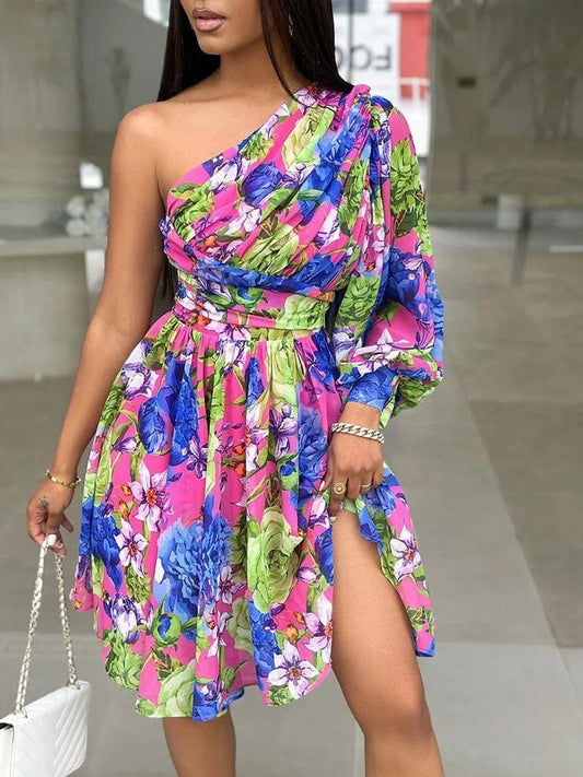 New Boho Print Women Dress Spring Fashion Sexy Off Shoulder Office Elegnat Casual Dresses Female Sweet Party Dress Robe Femme - SHOWLU FASHION STORE