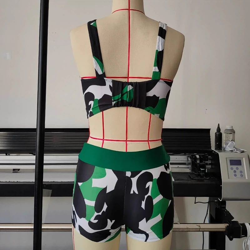 New Cross - Border Amazon Camouflage Print Open Back Four - Corner Two Piece Swimsuit Sexy Bikini Separates Swimsuit - SHOWLU FASHION STORE