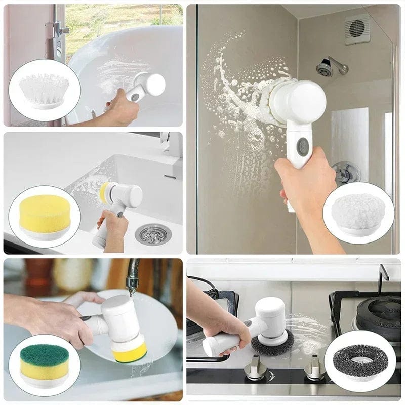 New Electric Spin Scrubber,Bathroom Cleaning Brush Power Scrubber with 5 Replaceable Brush Heads, 5 in 1 Electric Cleaning Brush - SHOWLU FASHION STORE