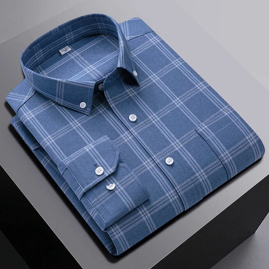 New in shirt ovresize long - sleeve 100%cotton shirts for men slim fit formal plain shirt plaid casual tops designer black clothes - SHOWLU FASHION STORE
