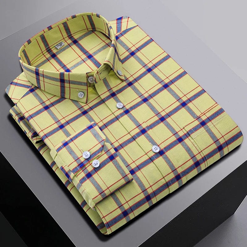 New in shirt ovresize long - sleeve 100%cotton shirts for men slim fit formal plain shirt plaid casual tops designer black clothes - SHOWLU FASHION STORE