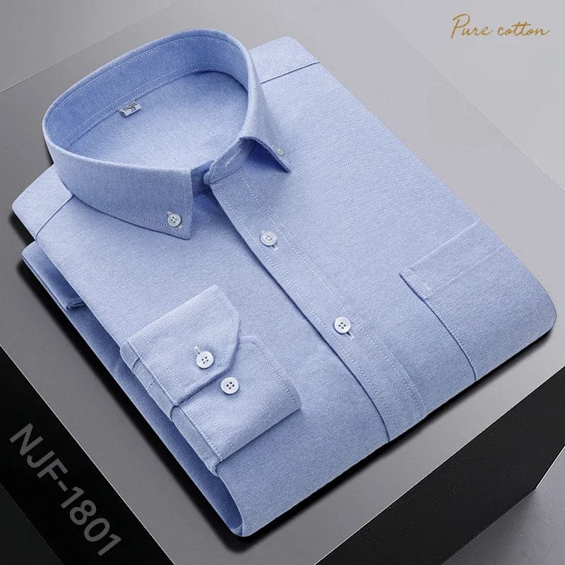 New in shirt ovresize long - sleeve 100%cotton shirts for men slim fit formal plain shirt plaid casual tops designer black clothes - SHOWLU FASHION STORE