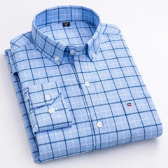 New in shirtplus size 7XL 100%cotton sanding long - sleeve shirts for men slim fit plain shirt striped plaid single pocket clothes - SHOWLU FASHION STORE