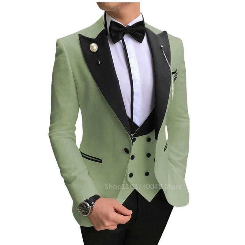 New Men Casual Boutique Business Slim Solid Color Formal Suit 3 Pcs Set Dress Peak Lapel One Button Blazers Jacket Pants - SHOWLU FASHION STORE