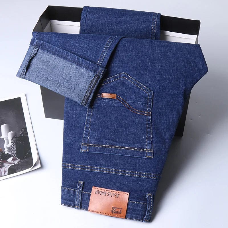 New Men Comfortable Soft Business Fashion Straight Casual Denim Trousers Male Brand Clothing Light Luxury Stretch Slim Fit Pants - SHOWLU FASHION STORE