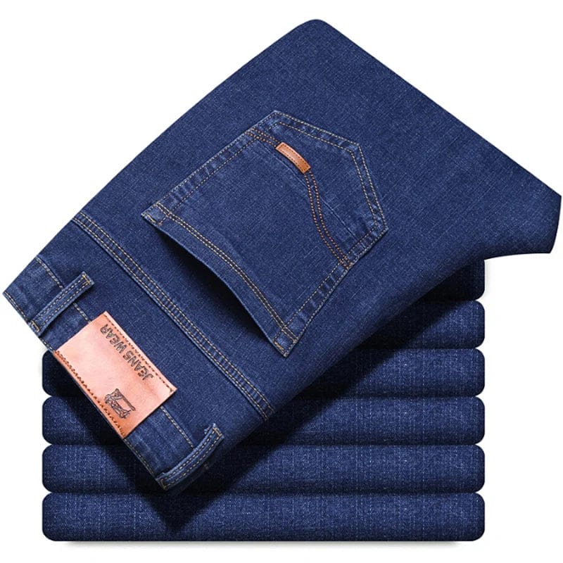 New Men Comfortable Soft Business Fashion Straight Casual Denim Trousers Male Brand Clothing Light Luxury Stretch Slim Fit Pants - SHOWLU FASHION STORE