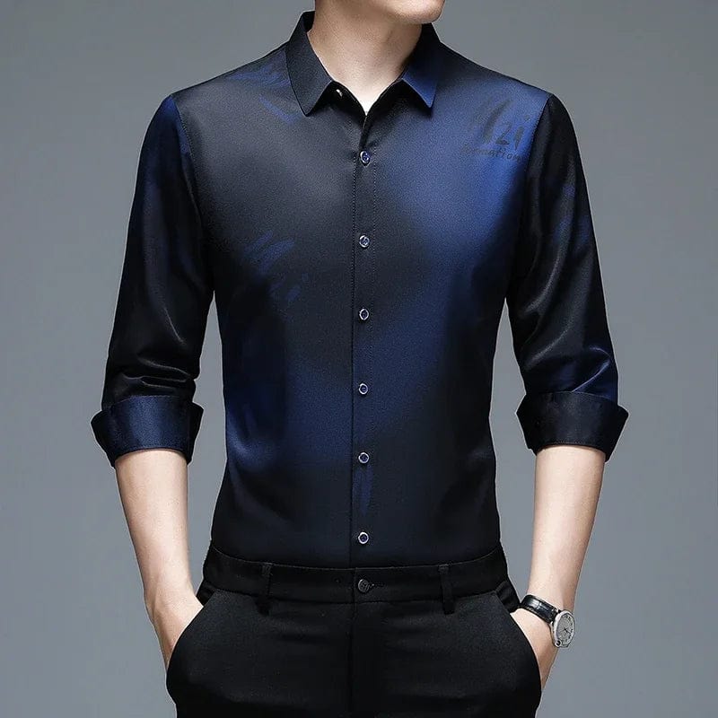 New Men's Casual and Fashionable Long Sleeved Shirt with Printed Anti Wrinkle Business Shirt - SHOWLU FASHION STORE