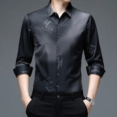New Men's Casual and Fashionable Long Sleeved Shirt with Printed Anti Wrinkle Business Shirt - SHOWLU FASHION STORE