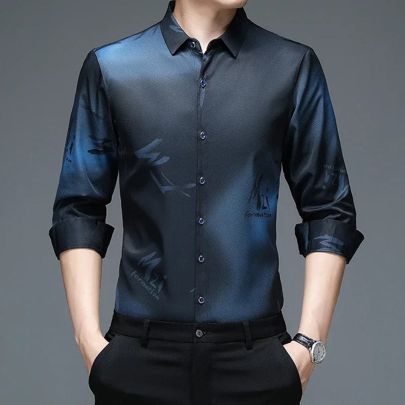 New Men's Casual and Fashionable Long Sleeved Shirt with Printed Anti Wrinkle Business Shirt - SHOWLU FASHION STORE