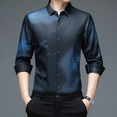 New Men's Casual and Fashionable Long Sleeved Shirt with Printed Anti Wrinkle Business Shirt - SHOWLU FASHION STORE