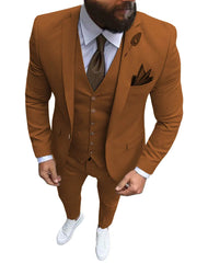 New Pink Men's 3 Pieces Suit Formal Business Notch Lapel Slim Fit Tuxedos Best Man Blazer For Wedding(Blazer+Vest+Pants) - SHOWLU FASHION STORE