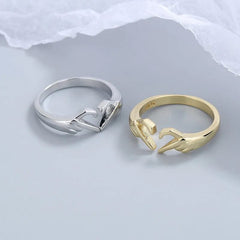New Romantic Love Hand with Heart Shaped Ring Creative Couple Silver Color Adjustable Open Rings Personality Party Jewelry Gift - SHOWLU FASHION STORE