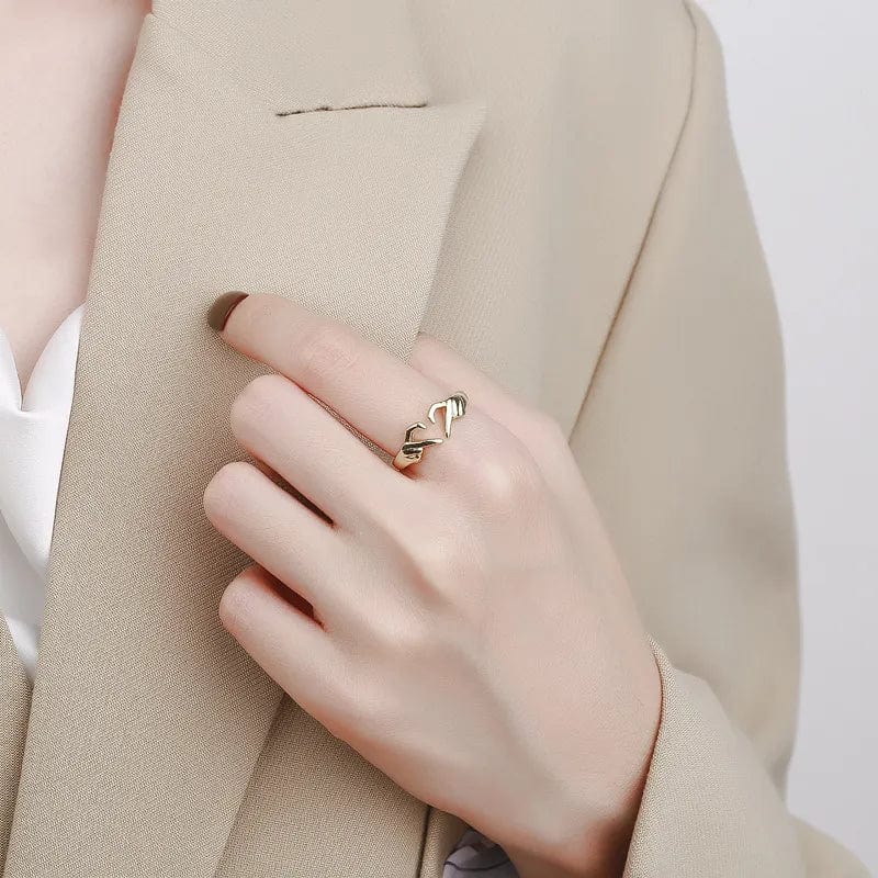 New Romantic Love Hand with Heart Shaped Ring Creative Couple Silver Color Adjustable Open Rings Personality Party Jewelry Gift - SHOWLU FASHION STORE
