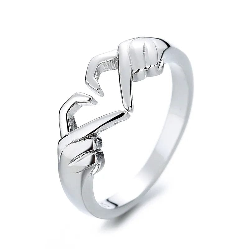 New Romantic Love Hand with Heart Shaped Ring Creative Couple Silver Color Adjustable Open Rings Personality Party Jewelry Gift - SHOWLU FASHION STORE
