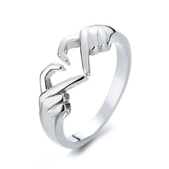 New Romantic Love Hand with Heart Shaped Ring Creative Couple Silver Color Adjustable Open Rings Personality Party Jewelry Gift - SHOWLU FASHION STORE