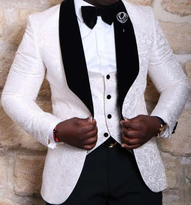 New Style Groomsmen Shawl Lapel Groom Tuxedos Red/White/Black Men Suits Wedding Best Man Blazer (Jacket+Pants+Tie+Vest) C46 - SHOWLU FASHION STORE