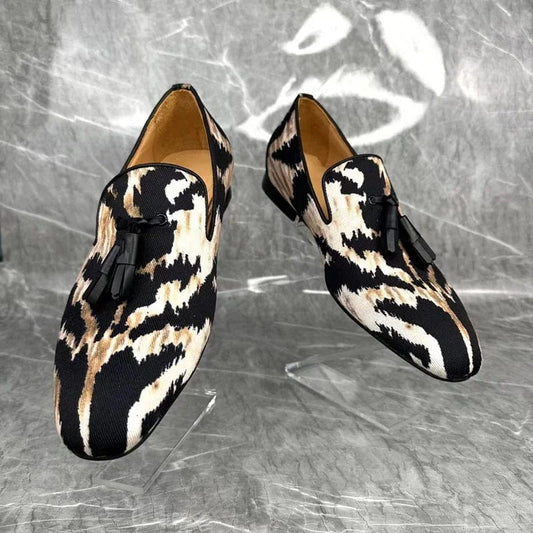 New Stylish Canvas Shoes Men Leopard Print Shoes Fashion Tassel Loafers Handmade Summer Mens Shoes Slip On Casual Flats - SHOWLU FASHION STORE