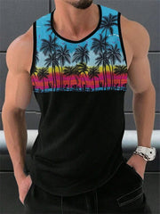 New Summer Men's Sleeveless T-Shirt Men's Outdoor Hawaii Classic Travel Wear Plus - Size Round Neck Palm Leaf 3D Printed Vest - SHOWLU FASHION STORE