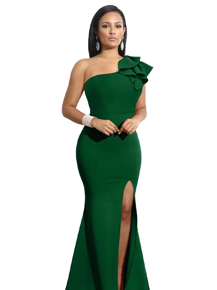 New Summer One Shoulder Split Sexy Dress sleeveless Sloping Shoulders Dresses - SHOWLU FASHION STORE