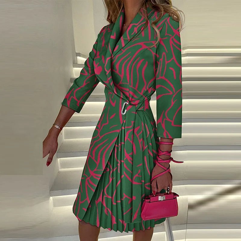 New Three Quarter Sleeve Plaid Printing Party Dress V - Neck Women Office Lady Autumn Ladies Dress Fashion Streetwear Dropshipping - SHOWLU FASHION STORE