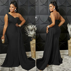Oblique Shoulder Slim Fit Floor Skirt Pure Color Slim - Fit Oblique Shoulder Mop Dress - SHOWLU FASHION STORE