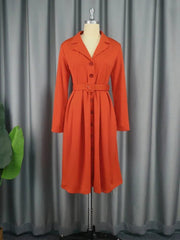 Office Dresses for Women Long Sleeve Button Down Notched Lapel Waist Belt A Line Midi Dresses Elegant Work Business Church Wear - SHOWLU FASHION STORE