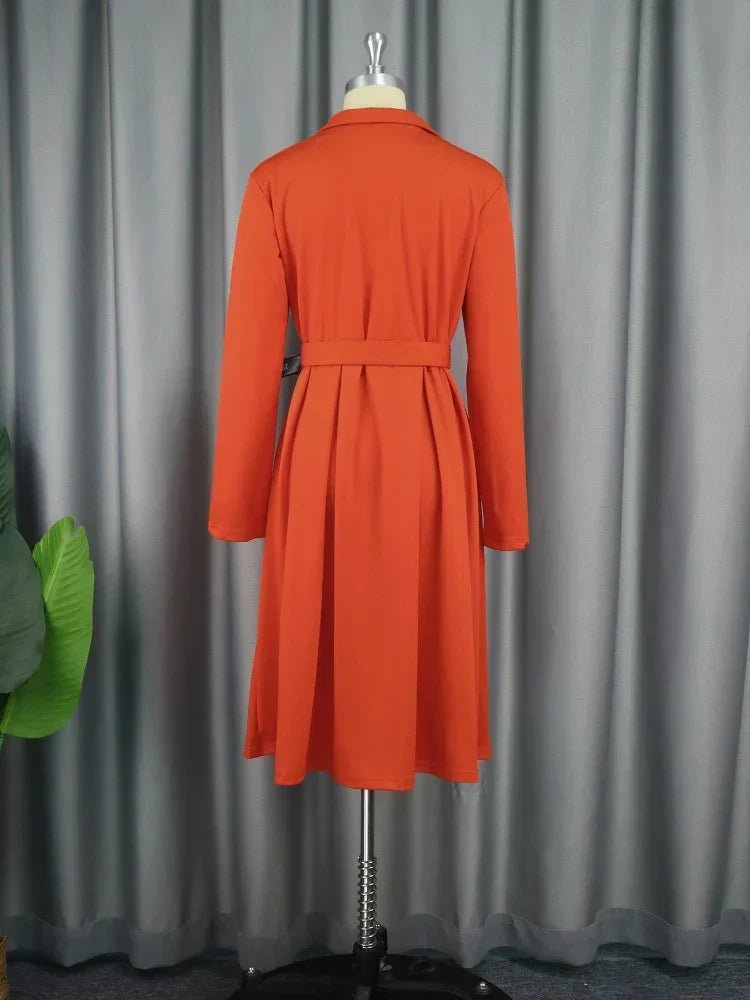 Office Dresses for Women Long Sleeve Button Down Notched Lapel Waist Belt A Line Midi Dresses Elegant Work Business Church Wear - SHOWLU FASHION STORE
