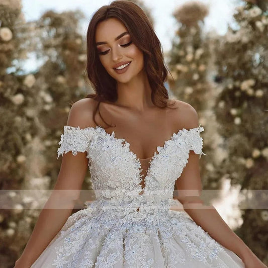 On Zhu Ball Gown Elegant Wedding Dresses 2023 Sweetheart Off The Shoulder Vestido De Novia Lace Beaded Appliques Robe De Mariee - SHOWLU FASHION STORE