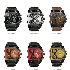 Oulm Watches Mens Quartz Casual Leather Strap Wristwatch Sports Multi - Time Zone Military Male Clock erkek saat Dropshipping - SHOWLU FASHION STORE