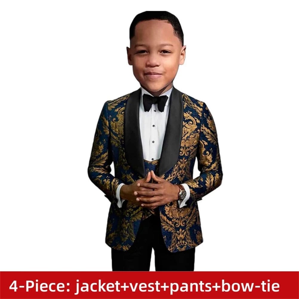 Paisley Classic 3 - Piece Suits for Boys Smart And Stylish Boy's Tuxedo Formal Outfit For Kids Blazer Vest And Pants For Party - SHOWLU FASHION STORE