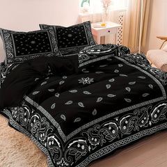 Paisley Mandala Black Duvet Cover Set Bohemian Style Double For Adults Queen King Size Bedding Set With Pillowcase For Bedroom - SHOWLU FASHION STORE