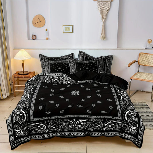 Paisley Mandala Black Duvet Cover Set Bohemian Style Double For Adults Queen King Size Bedding Set With Pillowcase For Bedroom - SHOWLU FASHION STORE